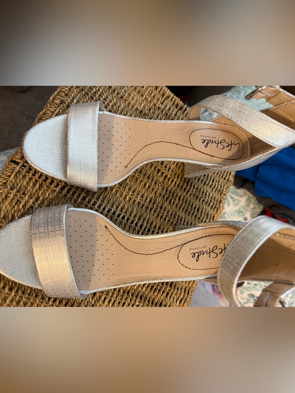 Life Stride Shimmery Champagne Open-Toe Dress Heels